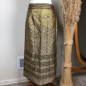 Metallic Gold Maxi Skirt Geometric Print Size 8